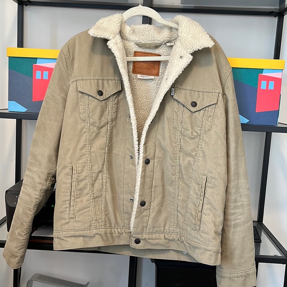 Levi's Mens Corduroy Sherpa Trucker - Tan - Size Large